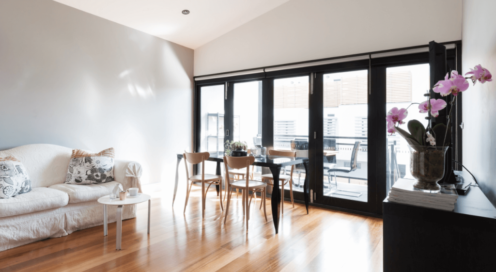 modern living area with bifold doors