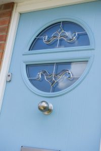 light blue glass door